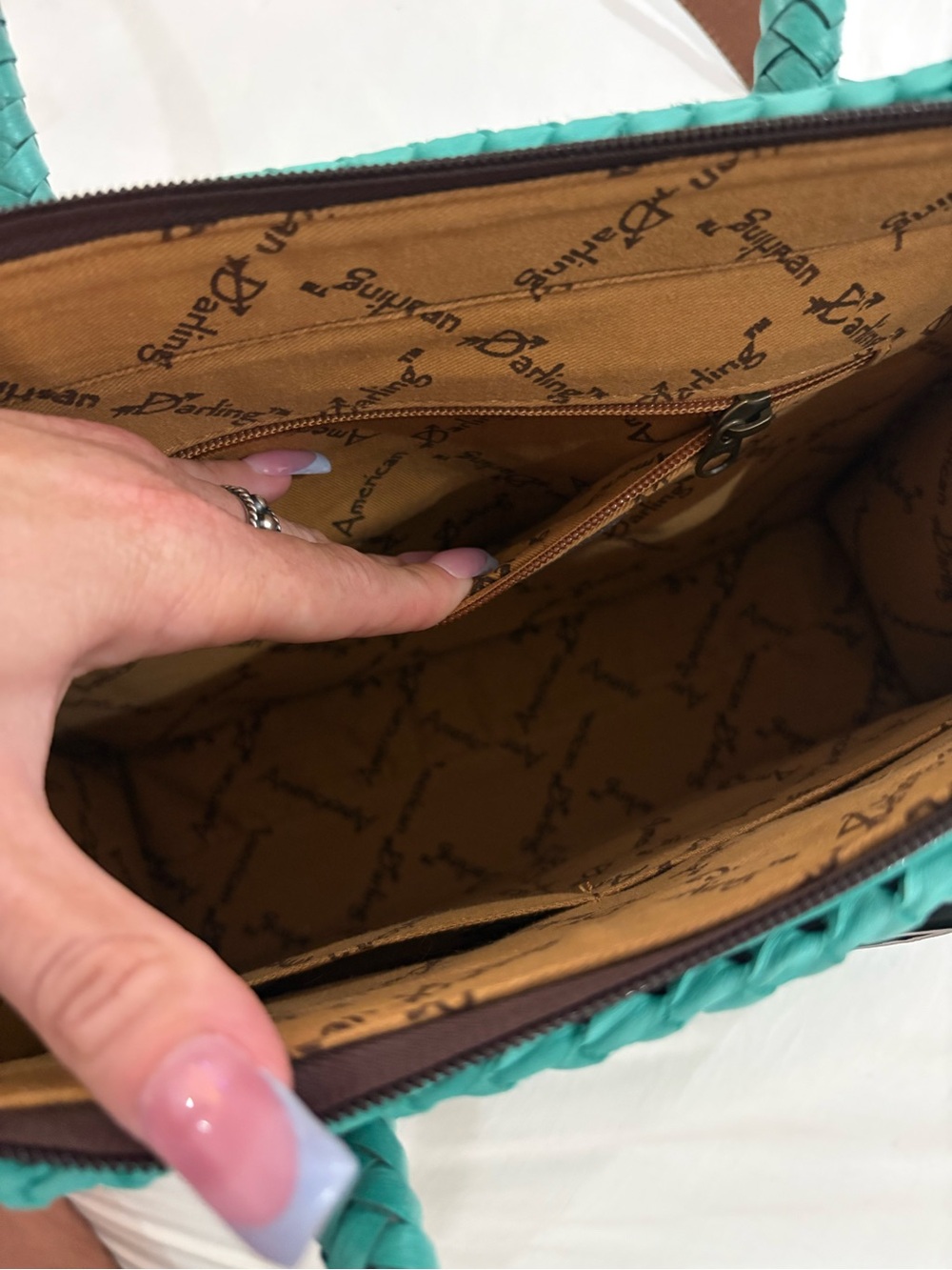 American Darling Turquoise Hand Tooled Leather Conceal Carry bag - Picture 3 of 12